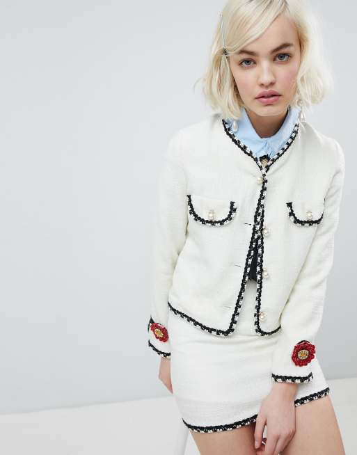 Sister Jane cropped tailored jacket with pearl trims in tweed two-piece