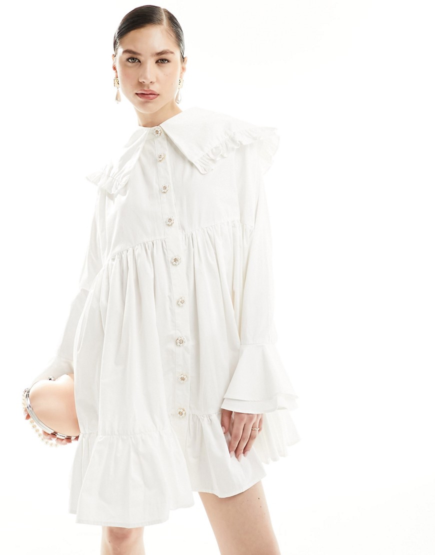 Sister Jane Curious collared shirt mini dress in ivory-White