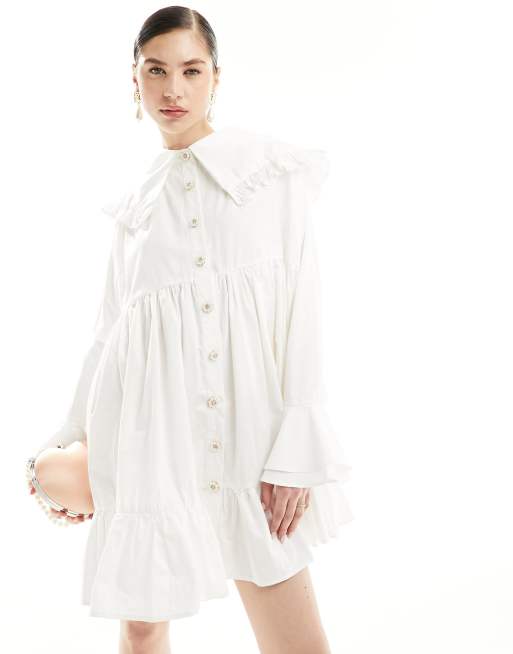 Sister Jane Curious collared shirt mini dress in ivory | ASOS