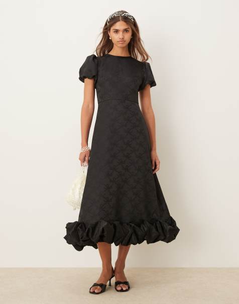 Sister Jane puff sleeve bubble hem maxi dress in black
