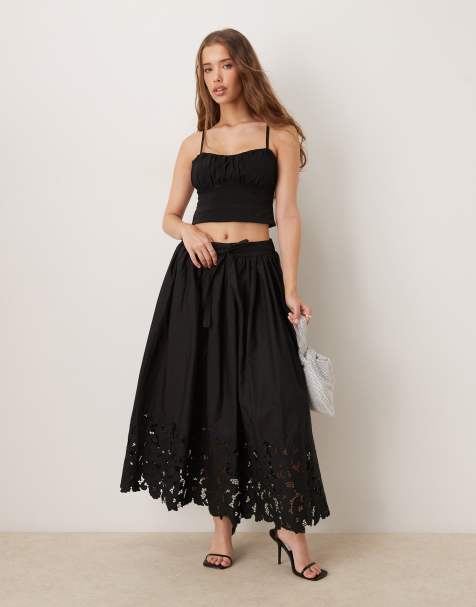 Sister Jane lace embroidered maxi skirt in black