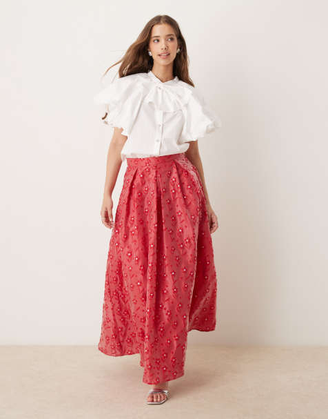 Sister Jane flower embellished maxi skirt in red