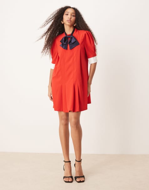 Sister Jane contrast bow pleated mini dress in red
