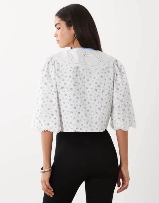Sister Jane Dalarna cotton broderie collar bow detail blouse in