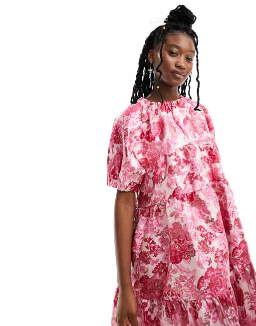 Sister Jane Dancing Queens Midi jurk met metallic roze rozenprint