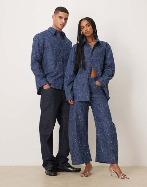 Sister Jane - Daze - Blåt sæt med udsmykket denimskjorte og top med knapper samt jeans - view 1