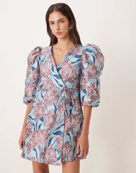 Sister Jane Deco Bloom jacquard wrap mini dress in blue floral - view 1