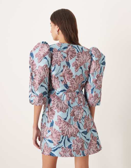 Sister Jane Deco Bloom jacquard wrap mini dress in blue floral | ASOS