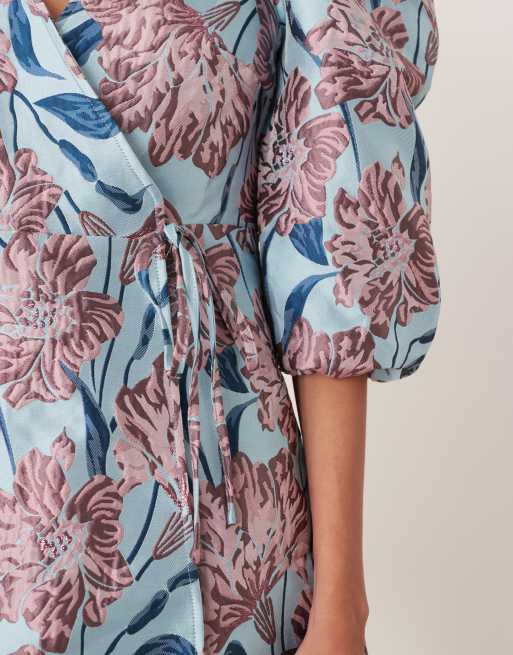Sister Jane - Deco - Robe portefeuille courte en jacquard à fleurs - Bleu, 4 de 4