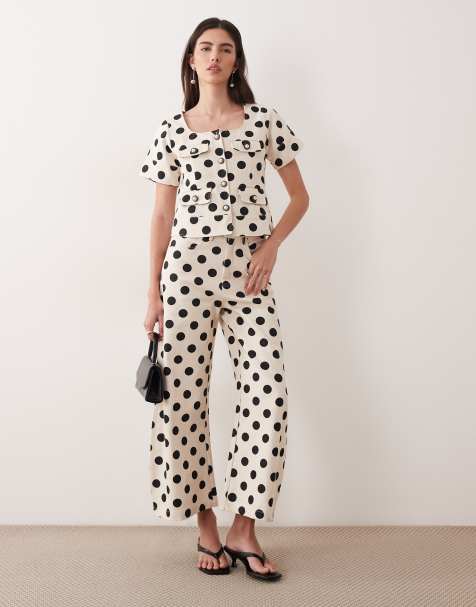 Sister Jane denim polka dot button-up top and barrel jeans set - view 1