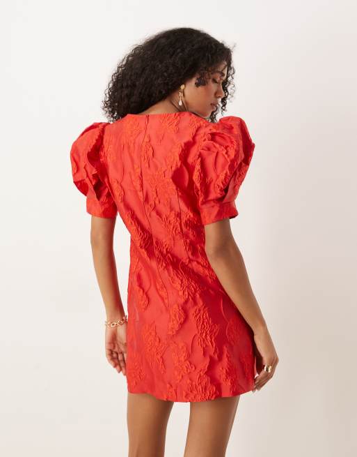 Sister Jane diamante button jacquard mini dress in red, 2 of 4