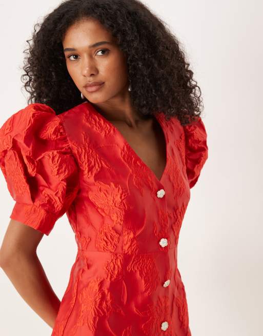 Sister Jane diamante button jacquard mini dress in red, 3 of 4