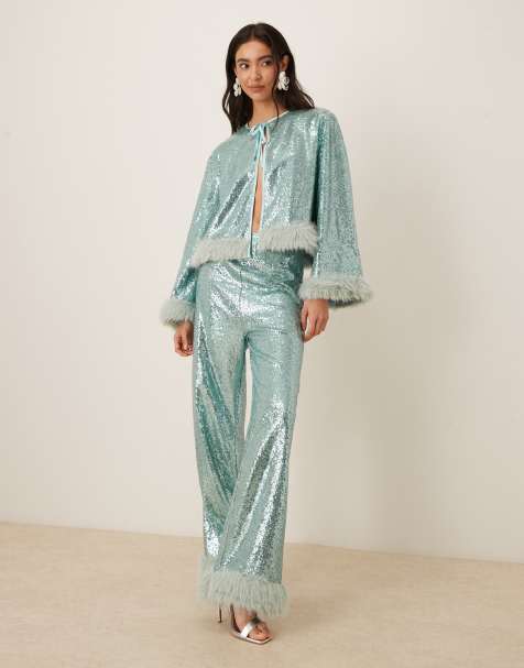 Sister Jane Disco Darling sequin top and trouser co-ord in green - view 1