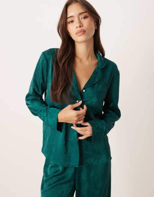 Sister Jane Dita bow print pajama top in emerald - part of a set