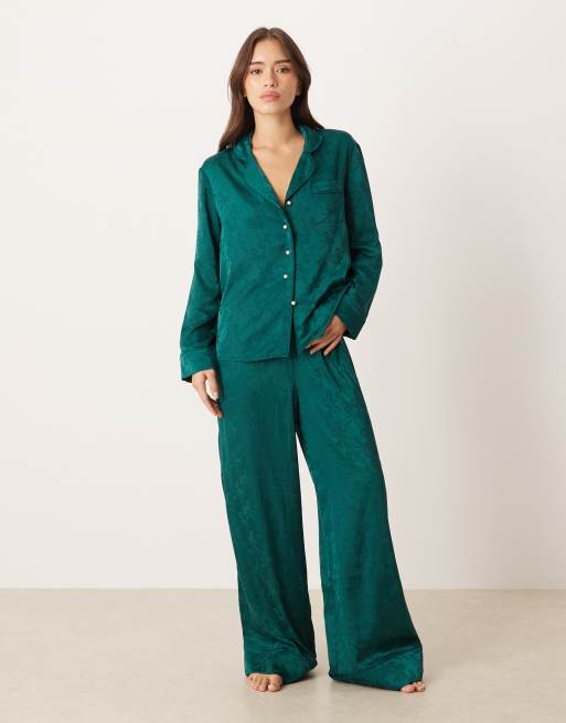 Sister Jane Dita bow print pyjama trouser co-ord in emerald