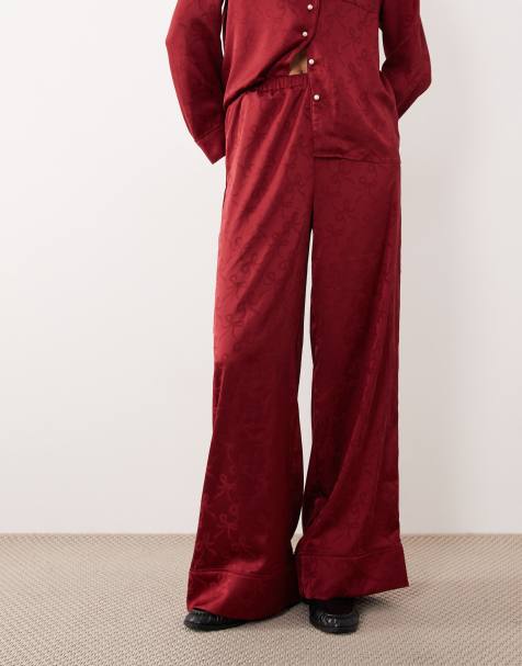 Sister Jane Dita bow pyjama top and pants set in red - view 1