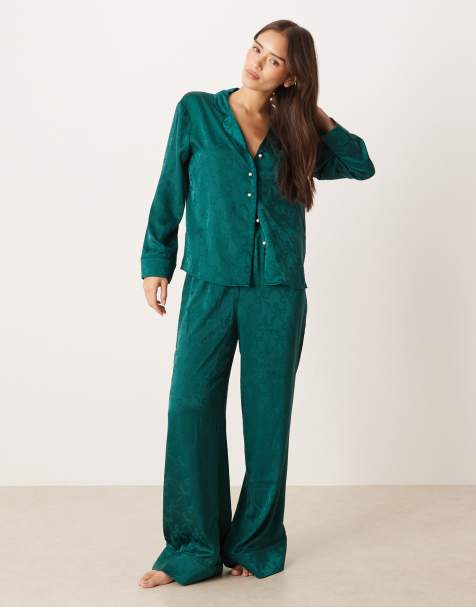 Sister Jane Dita bow pyjama top, pants and mask set in emerald - view 1