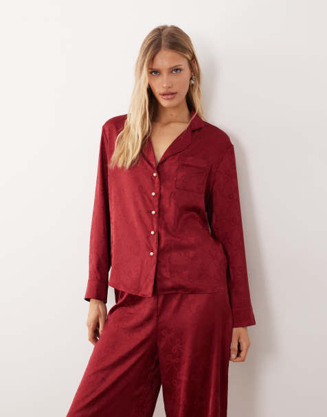 Sister Jane Dita satin pyjama shirt co-ord in red bow print - view 1