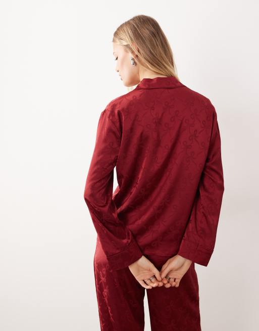 Sister Jane Dita satin pyjama shirt co-ord in red bow print, 4 of 4