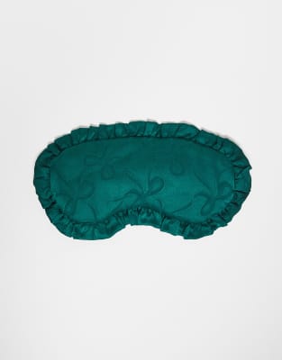 Sister Jane Dita Satin Ruffle Trim Eye Mask Co-ord In Green