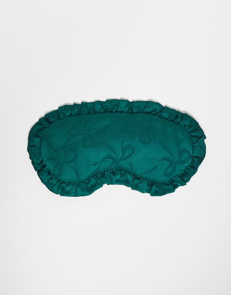 Sister Jane Dita satin ruffle trim eye mask co-ord in emerald bow print - view 1