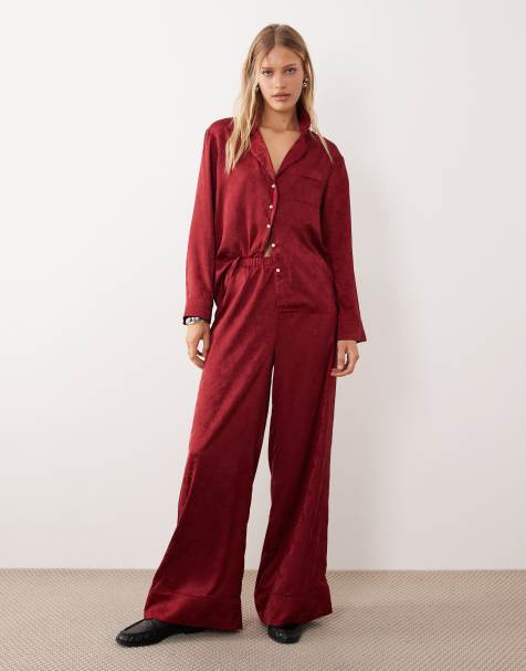 Sister Jane Dita satin wide leg pyjama trouser co-ord in red bow print - view 1