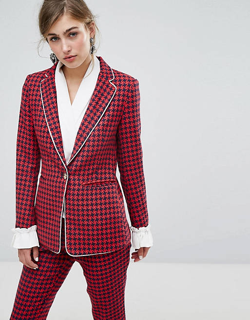 Sister Jane Dogtooth Blazer With Frill