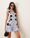 [sister jane] Sister Jane Dorie crochet floral mini dress in pale blue M Plus Blue