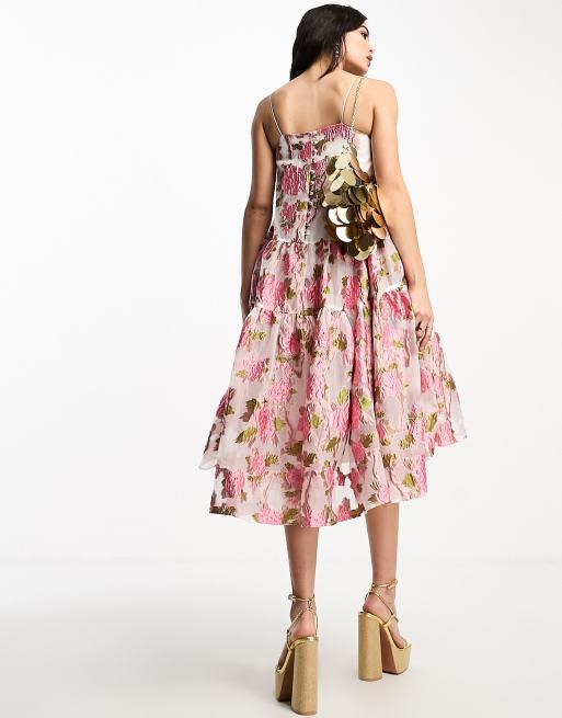 Sister Jane Dream jacquard tiered midi dress in rose pink, 3 of 4