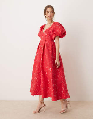 Sister Jane Dream – Midaxi-Kleid in Rot mit Jacquard-Muster - view 1