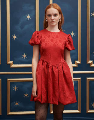 Sister Jane drop hem jacquard mini dress in red