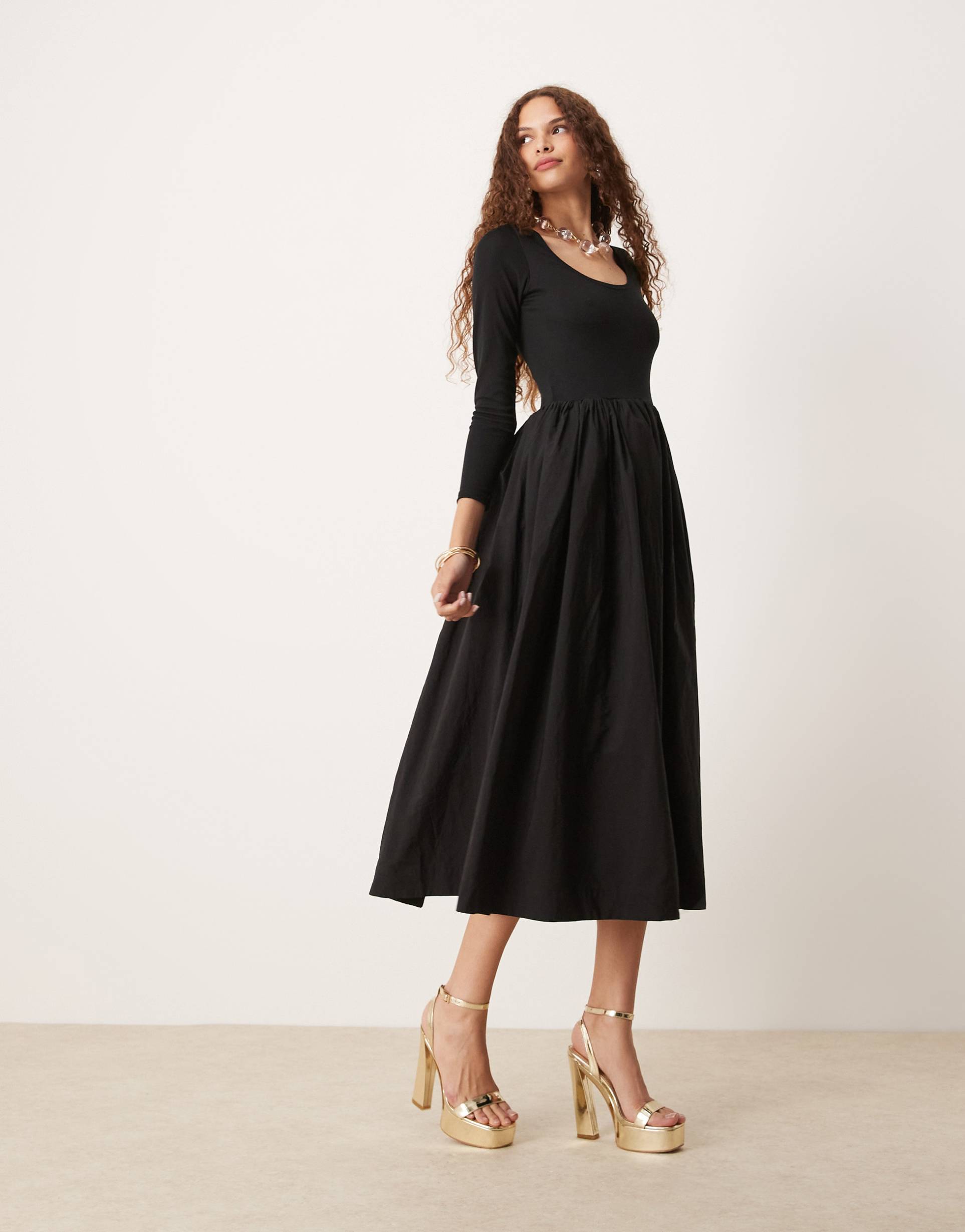 sister jane drop hem pocket maxi dress in black