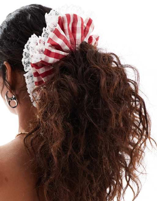 Sister Jane - Elastico per capelli rosso a quadretti con ricami