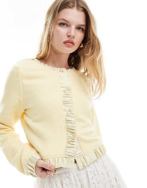 Sister Jane embellished boucle cardigan in lemon (part of a set)