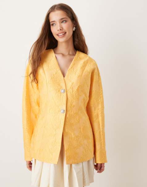 Sister Jane embellished button jacquard blazer in yellow - view 1