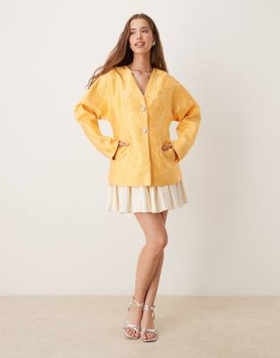Sister Jane Embellished Button Jacquard Blazer In Yellow
