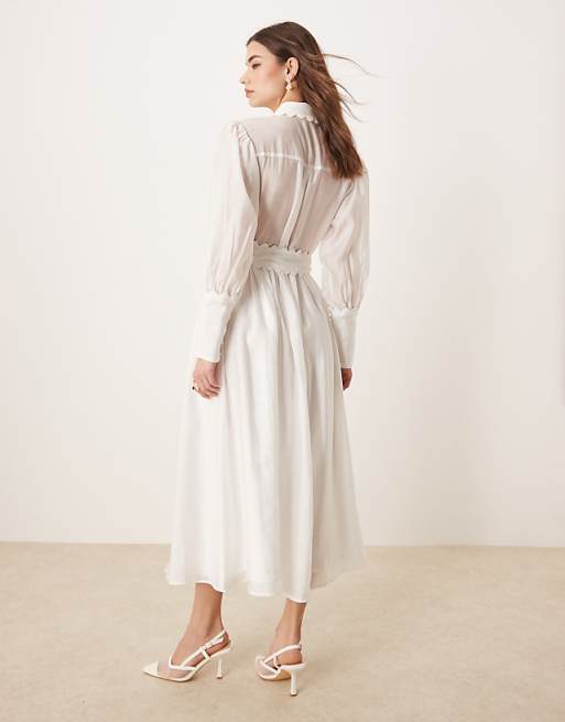 Sister Jane embellished button midi shirt dress in pearl Sister Jane embellished button midi shirt dress in pearl