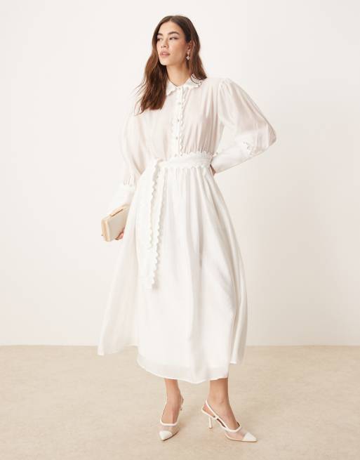Sister Jane embellished button midi shirt dress in pearl white | ASOS