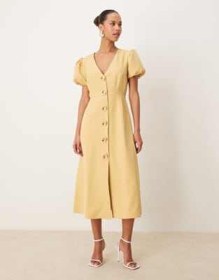 Sister Jane Embellished Button Up Midi Dress In Yellow