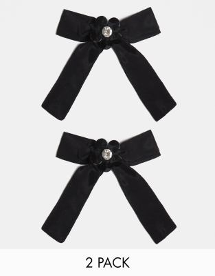 Black Velvet Bow Hair Clips - 2 Pack