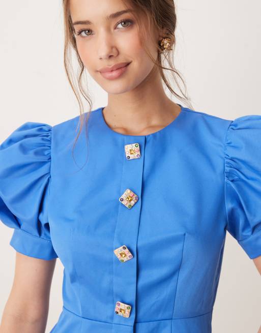 Sister Jane embellished puff sleeve mini dress in blue | ASOS