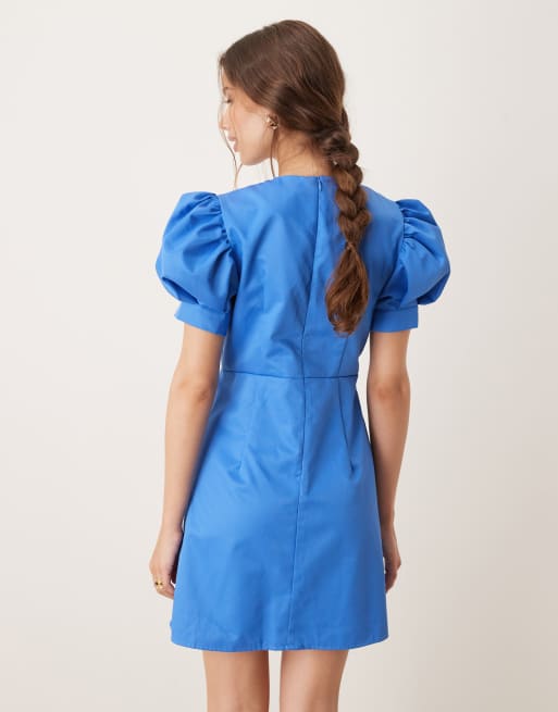 送関込【Sister jane】フラッターボウミディドレス blue Sister Jane embellished puff sleeve mini dress in blue | ASOS