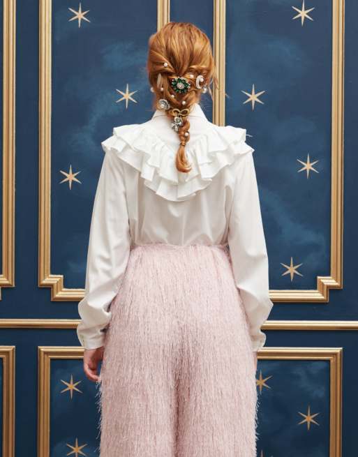 Sister Jane embellished ruffle collar shirt in ivory | ASOS