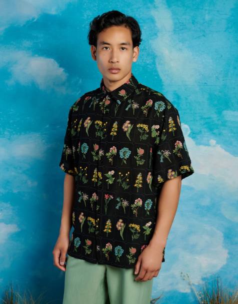 Sister Jane embroidered boxy shirt in black - view 1