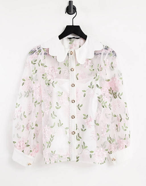 Tops Shirts & Blouses/Sister Jane embroidered floral shirt in white 