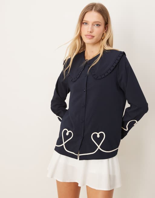Sister Jane embroidered hearts blouse in navy