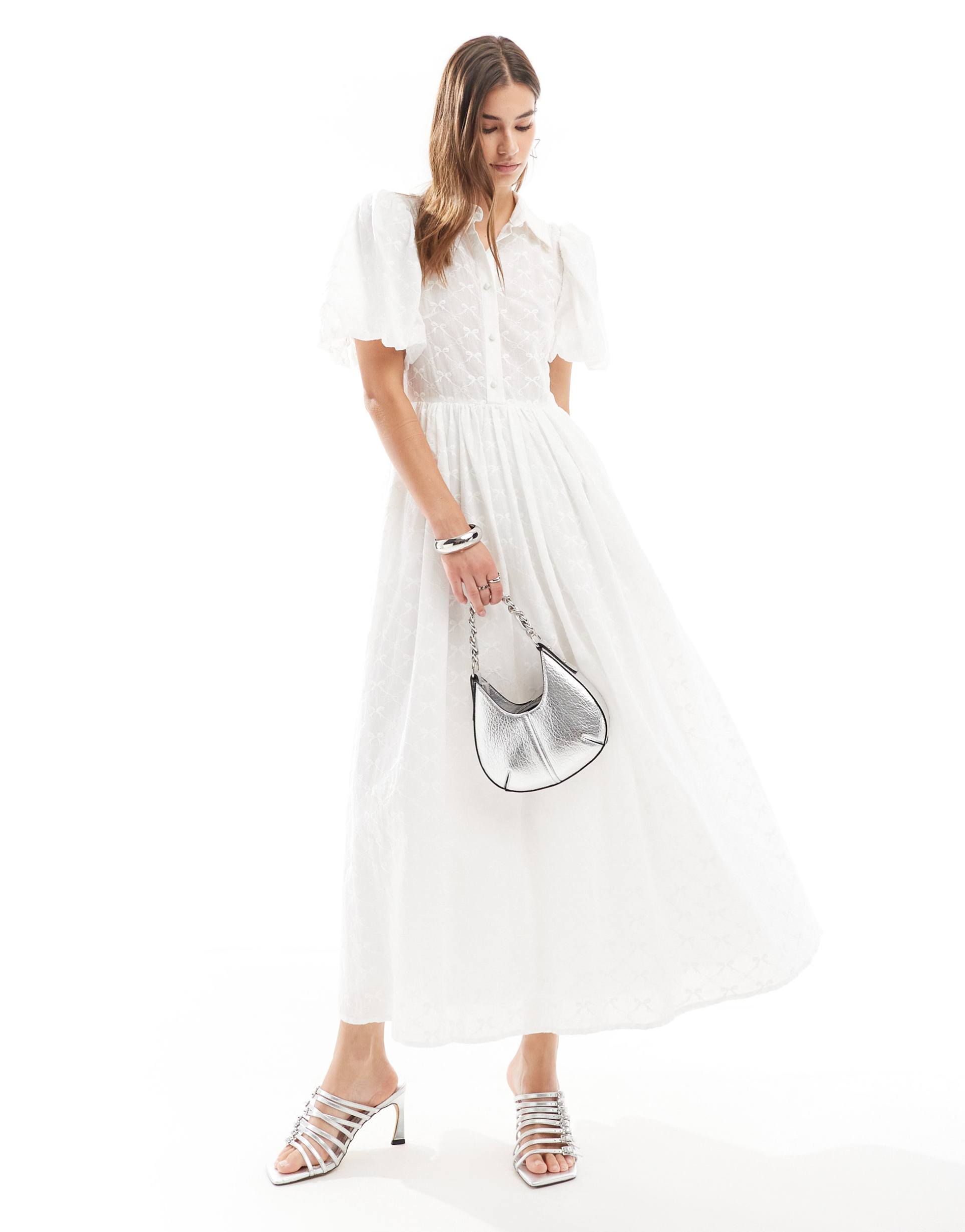 sister jane embroidered midi dress in white