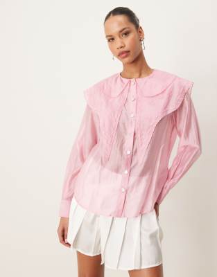 Sister Jane embroidered organza blouse in raspberry pink