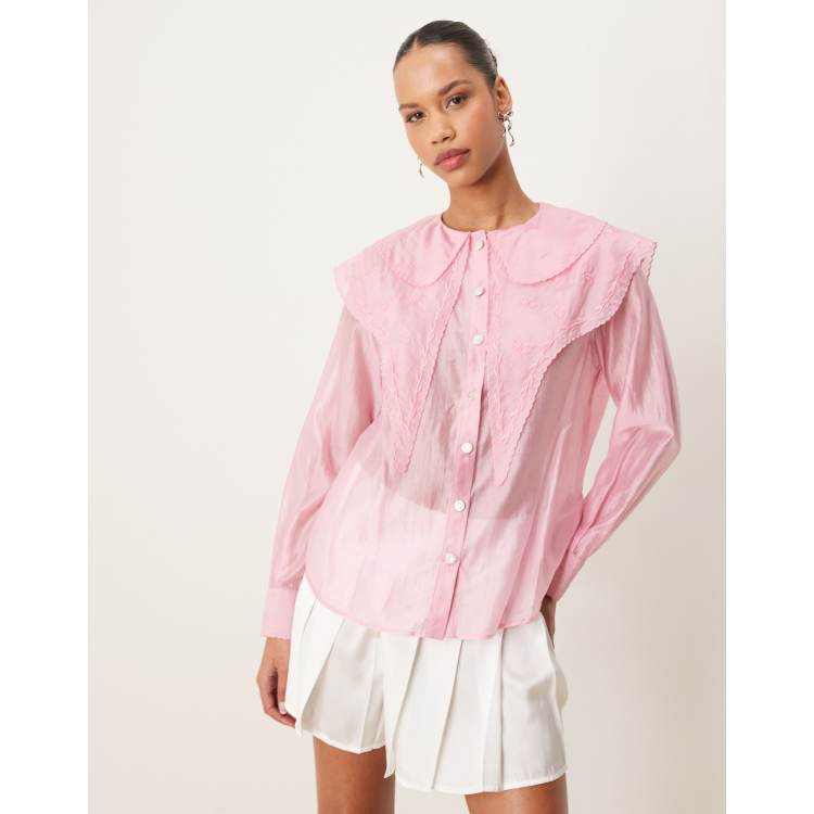 送料無料 通販 ファッション Sister ASOS | pink raspberry in blouse organza embroidered Jane シャツ+ブラウス(長袖+七分)