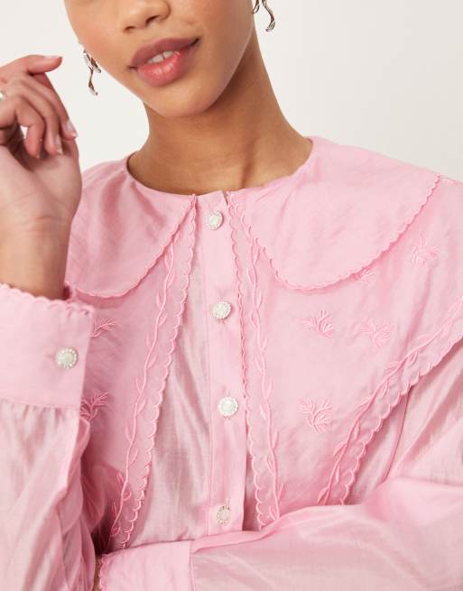 無料発送 Sister ASOS | pink raspberry in blouse organza embroidered Jane シャツ+ブラウス(長袖+七分)